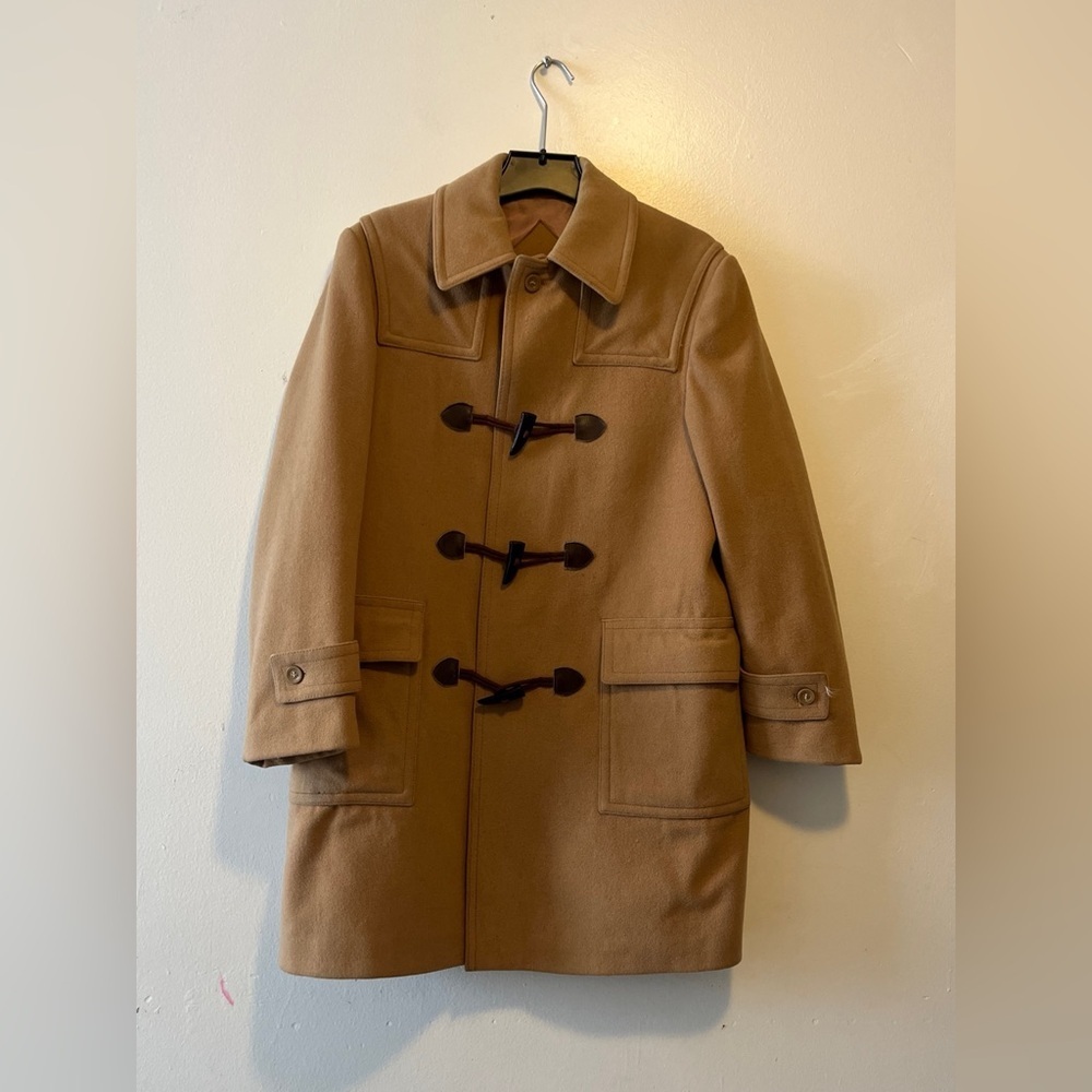 Vintage Utex Mens Camel Toggle Coat Size 40 Plaid Lining Virgin Wool Winter Coat - Picture 4 of 16